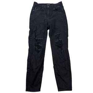 Judy Blue Women's Black Distressed Boyfriend Jeans Size 5/27 Ripped Denim Pants‎